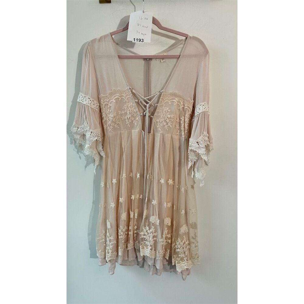 POL Blush Pink Lace-Trim Mini Dress